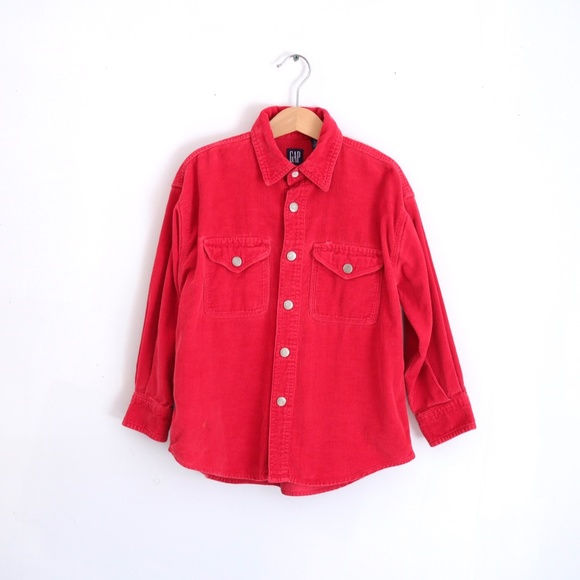 Vintage 90s GAP red kids corduroy shirts / 6-7Y Youth S - Picture 1 of 12